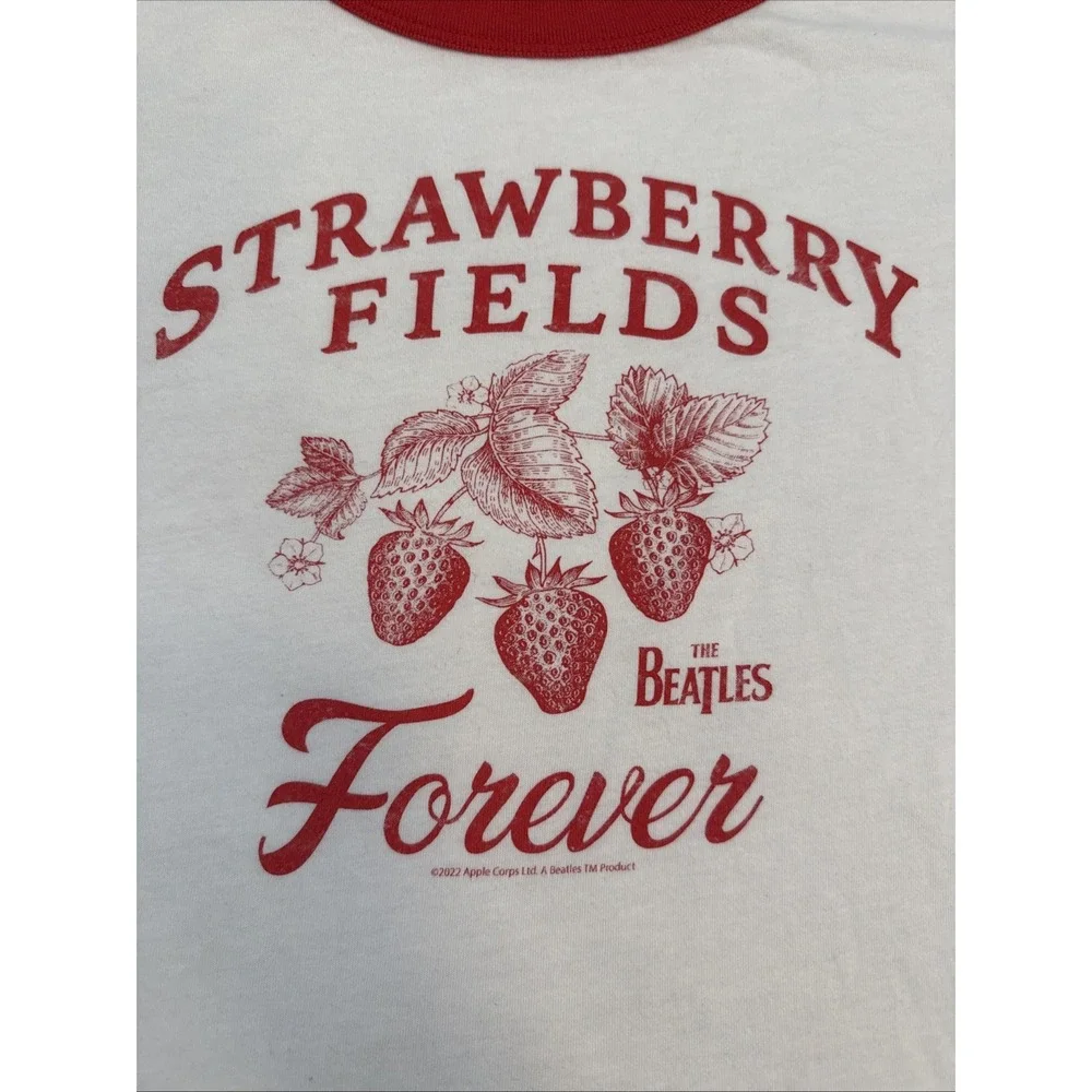 Gap Shirt Teen 10 White Red Beatles Strawberry Fields Ringer Easy T Cropped